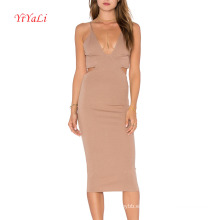 Rayas caqui de moda corte vestido sexy